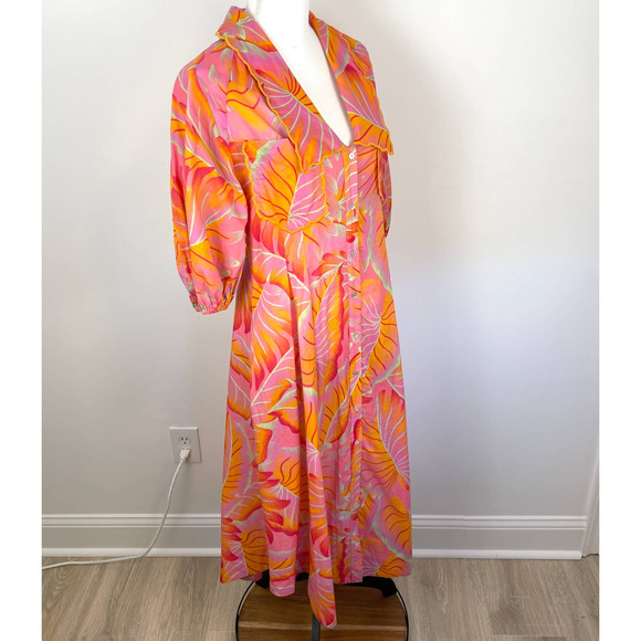 Farm Rio Bright Forest Button Front Midi Dress In Orange Size Medium New - Picture 7 of 16